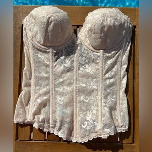 Vintage Carnival Lace Bustier Ivory Floral Corset Union Made Women's Size 32C